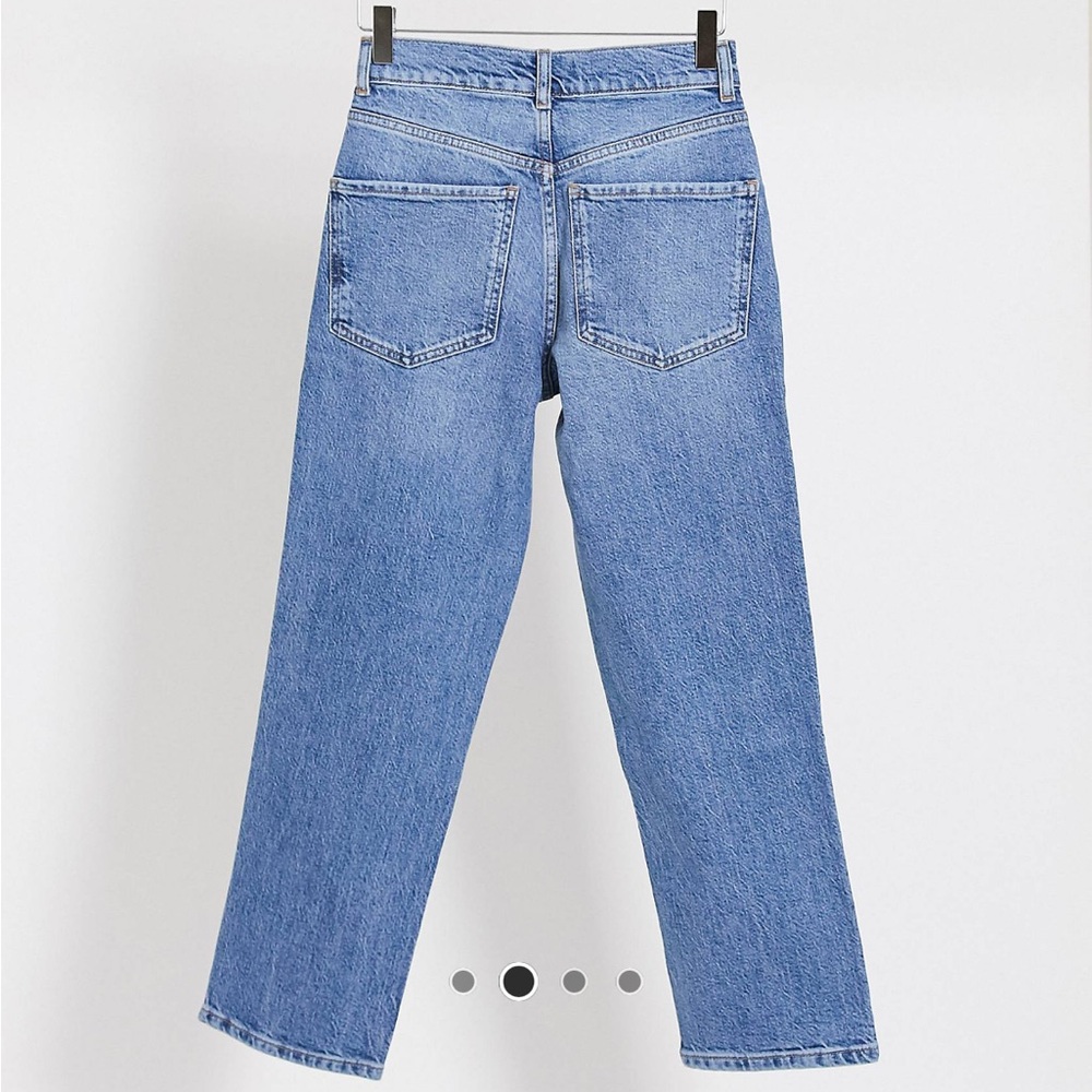 ASOS Design Petite High Rise Stretch ‘Slim’ Straight Leg Jeans Vintage Midwash - Picture 4 of 6